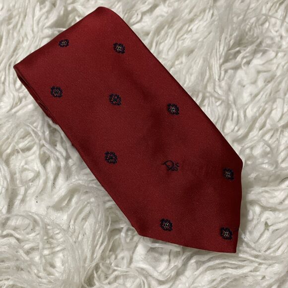 Christian Dior Men’s Embossed Neck Tie Red Blue Polyester Silk Blend - Picture 1 of 4